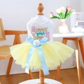 Dog Easter tutu dress with white waffle top and yellow mesh skirt featuring bunny embroidery - XS / Easter Bunny Mesh Dress