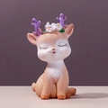 Resin Capybara figurine wearing a deer headpiece and floral wreath ornament - Closed Eyes Deer (008)