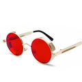 Steampunk round sunglasses with red lenses and golden frame in 45-degree view - Gold Frame Ocean Red C36