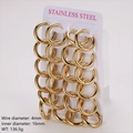 Golden 4mm thick stainless steel hoop earrings with 16mm inner diameter display - 4mm Wire, 16mm Inner Diameter (12 Pairs/Pack) / Gold