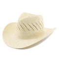 Close-up of breathable hollow-out weave and curved brim on this western straw cowboy hat - M(56-58cm) / Beige