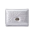 Portefeuille argenté métallisé avec texture plissée et fermoir pivotant ovale pour femme - Argent
