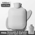 1000ml coral gray hot water bottle with soft plush cover for soothing heat therapy - Coral Grey Water Bag + Crystal Super Soft Cover / 500ml (Small)