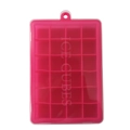 Pink silicone ice cube tray with 21 square compartments and embossed text in high detail - 24 Grids / Rose Red (With Lid)