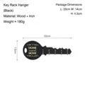 Black key shaped wooden wall holder with 5 iron hooks and Home Sweet Home text - Black