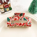Vue détaillée de la pince à cheveux de Noël rouge avec motifs renne et sapin - Rectangulaire - Sapin de Noël Rouge