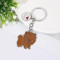 Cute brown Chow Chow metal keychain with 'I ❤️ Dogs' round charm and enamel finish - Brown Chow Chow