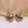 Vintage heart earrings in gold with purple floral enamel, pearls, and zircons - Heart Enamel Landscape [C-47]