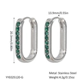 Detailed view of silver stainless steel U-shaped earrings with green stones and dimensions - Silver U-shaped Green Gemstone Style (YYE025120-G)