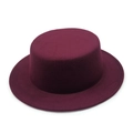 Flat top wine red boater hat in premium wool felt with wide brim for men and women - Burgundy