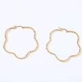 Close-up of gold stainless steel oversized hoop earrings in a unique floral shape design - Plum Blossom (Gold)