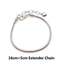 Silver adjustable snake chain bracelet with heart charm and lobster clasp, 16+5cm length - 16cm+5cm Extender / Silver