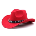 Classic red felt western cowboy hat with a turquoise beaded black leather band and wide brim - M(56-58CM) Adjustable / Red