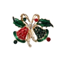 Christmas bell brooch with red and green rhinestones and golden bowknot accessory - Red and Green Double Bells
