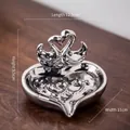 Élégant plateau à bijoux cygne en forme de cœur en céramique argentée polie miroir - Style de Drainage Cygne Coeur / Argent Galvanisé