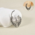 Antique silver stainless steel snake ear hoop with 10.3mm diameter and tribal patterns - 666 Snake