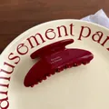 Large burgundy acetate hair claw clip with gold lettering for elegant updo hairstyles - Wide Handle Semicircle