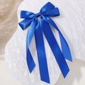 Vibrant royal blue satin double-layered bow hair clip with flowing ribbons for kids - Blue (6)