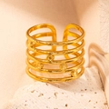 Golden multi-layer wide open ring with hammer texture and dot accents on stone - Gold 88