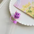 Purple boba tea cup silicone straw cover cap for 10mm stanley straws protection - Purple Milk Tea / 10mm-Individual Package