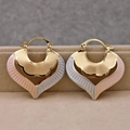 Hartvormige oorbellen in goud, zilver en roségoud met gegraveerde texturen set - Driekleurig hart waaiervormig patroonstijl (TER40145)