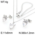 Conjunto de joyas de acero inoxidable plateado con collar de corazón y aretes - Estilo Zirconia de Corazón Plata (KS226889-GC)