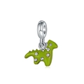 Macro shot of green enamel dinosaur charm with white cubic zirconia and silver clasp - Style 35-Zircon Green Dinosaur