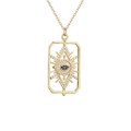 Collana malocchio dorata con pendente in zircone blu e catena a maglie fini - Malocchio Rettangolare