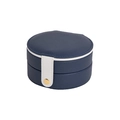 Custodia da viaggio per gioielli in pelle PU blu navy con cinturino bianco e chiusura dorata - Blu scuro