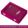 Rose red velvet jewelry box with 20x15x4.5cm dimensions and transparent glass lid - Ring Slot Style / Rose Red