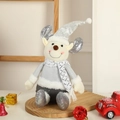 Peluche de renne argenté assis avec écharpe à paillettes pour décor de Noël - Style Renne de Noël