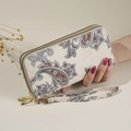 Off-white paisley floral long wallet with double zipper and matching wrist strap - Off White