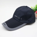 Dark blue quick-dry baseball cap with grey brim trim and white sports logo print - Adjustable / Waterproof Navy