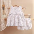 Ensemble pyjama fleuri pour bébé fille avec haut sans manches et culotte à volants - 80cm / Blanc Fleuri