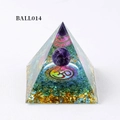 Orgonite pyramid featuring a purple crystal ball and mandala symbol on a white background - Ball014