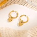 Elegant gold heart pendant hoop earrings displayed on a minimalist white tray - Heart Earrings (E077)
