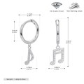 Vista de detalle de pendientes de nota musical en plata S925 con circonita 5A y medidas - Plata 925 / Plata 925 chapada en oro blanco