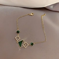 Elegant gold bracelet with green malachite squares and sparkling zircon geometric frames - 43# Gold Geometric Malachite