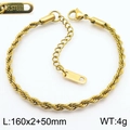Golden stainless steel rope chain bracelet with lobster clasp and extension chain - Bracelet 16.5cm(KB184487-Z) / 2mm / Gold