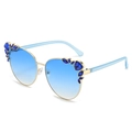 Cat eye sunglasses with light blue gradient lenses and gold frames with blue rhinestones - Gold Frame Blue Gradient