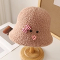 Chapeau cloche marron en peluche avec un visage d'ours et un nœud à carreaux rouges - M (56-58cm) / 5080 Kaki avec Nœud
