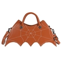 Borsa a mano arancione a forma di pipistrello in PU con ricamo a ragnatela e tracolla nera - Marrone