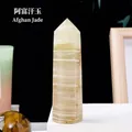 Polished Afghan Jade hexagonal crystal column in light yellow with natural layers - Afghan Jade / Single Point 4-5cm