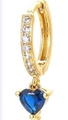 Golden hoop earrings with a deep blue heart-shaped gemstone and white zircon accents - Gold - Blue Zircon
