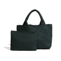 Set borsa tote intrecciata verde scuro con pochette coordinata in stile retrò chic - Verde Scuro