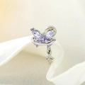 Silver butterfly cartilage piercing stud with purple marquise gems and hanging pendant - Purple (Single Piece)