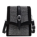 Chic black mini crossbody phone bag with sparkling silver rhinestones and adjustable strap - White