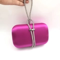 Elegant rose red satin evening clutch bag with a knotted silver rhinestone handle strap - Rose Red