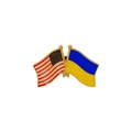 Enamel lapel pin badge featuring crossed USA and Ukraine flags with gold plating - USA And Ukraine Flag Style (C2252)