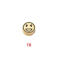 Detailed macro view of a round stainless steel charm with laser-engraved funny emoji face - Expression 18